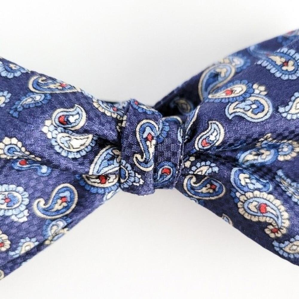 NEW Eton Bow Tie Italian Silk Paisley Pattern Blue Red Tan White Mens - Picture 2 of 9